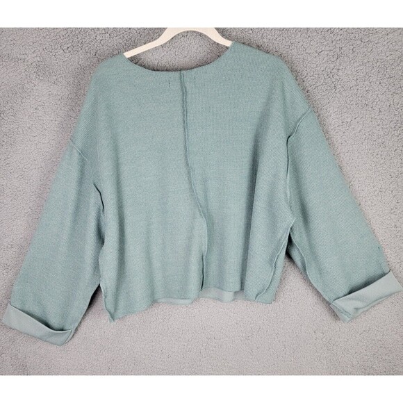 Urban Outfitters Womens Top L  Green Pullover V-Neck Reverse Seam Ribbed Texture - Picture 10 of 15